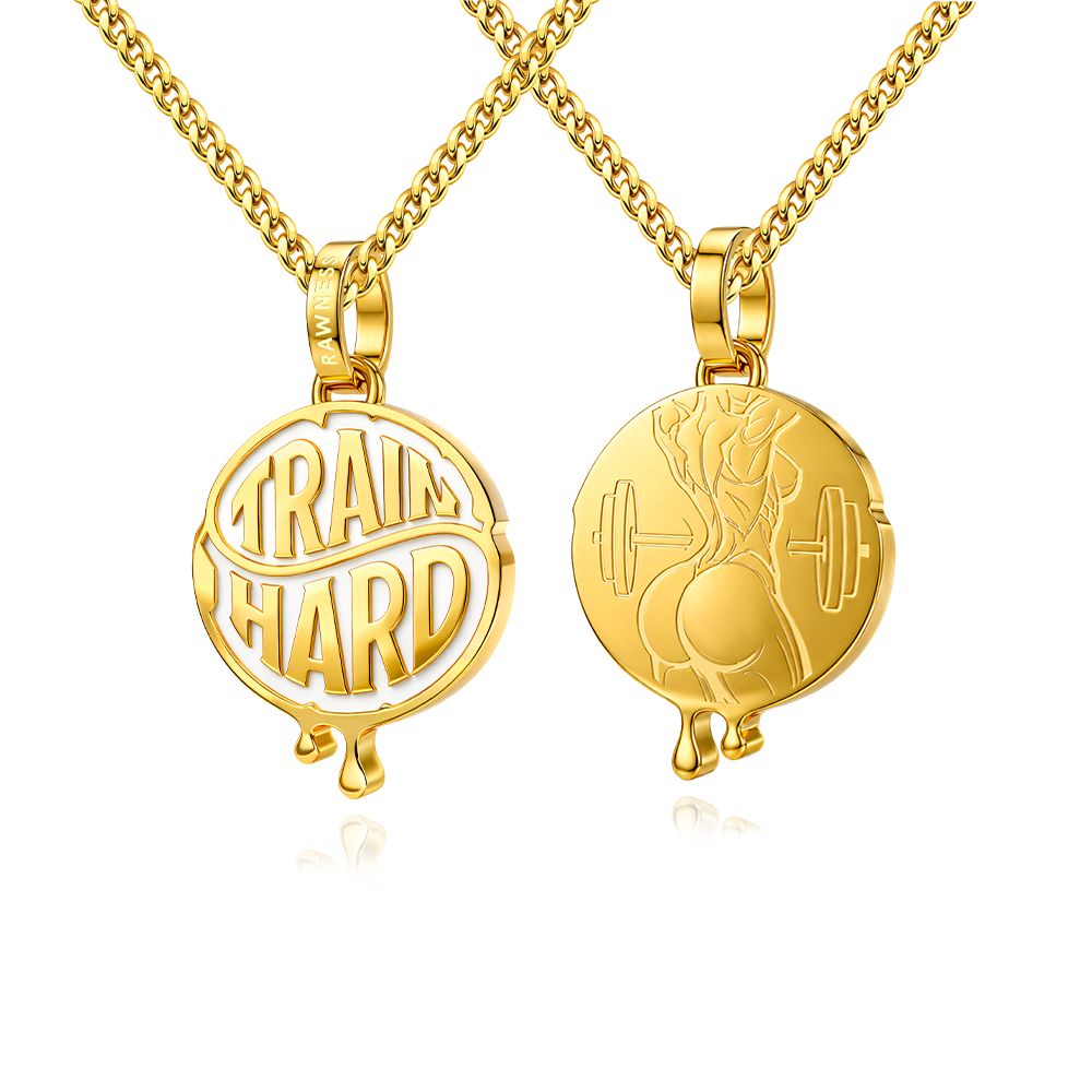 Train Hard Sweat Coin Necklace – Titanium Steel Gym Pendant RAWNESS® | Where Fitness Meets Fashion