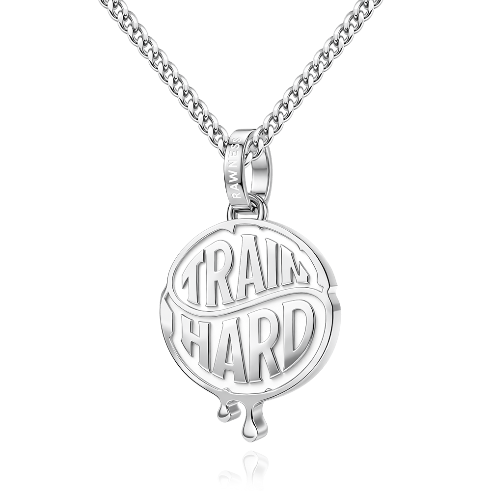 Train Hard Sweat Coin Necklace – Titanium Steel Gym Pendant RAWNESS® | Where Fitness Meets Fashion