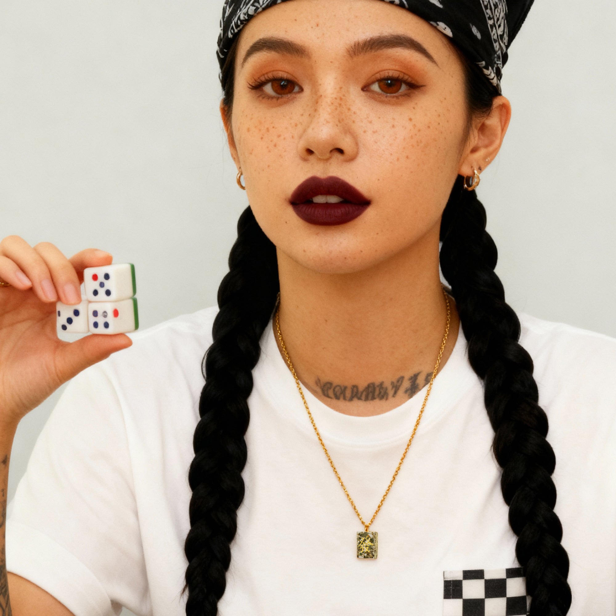 RAWNESS Shattered Dollar “Fa Cai” Mahjong Necklace | Real Dollar Shreds · 24K Gold Leaf · Resin Pendant RAWNESS