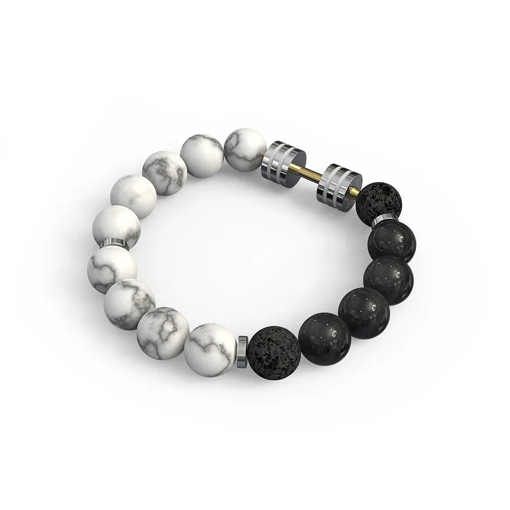 RAWNESS Bracelet Lava Stone & White Turquoise Bead Mini Dumbbell - RAWNESS