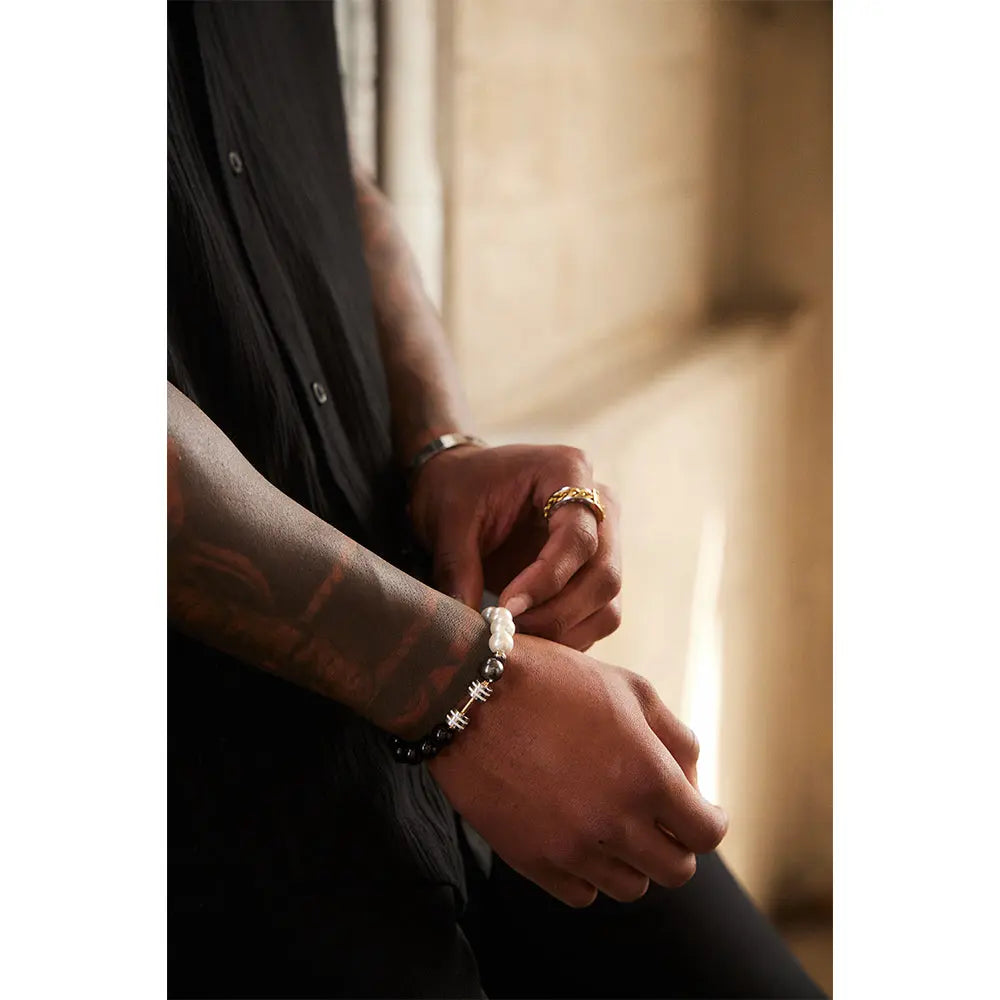 RAWNESS Bracelet Lava Stone & White Turquoise Bead Mini Dumbbell - RAWNESS