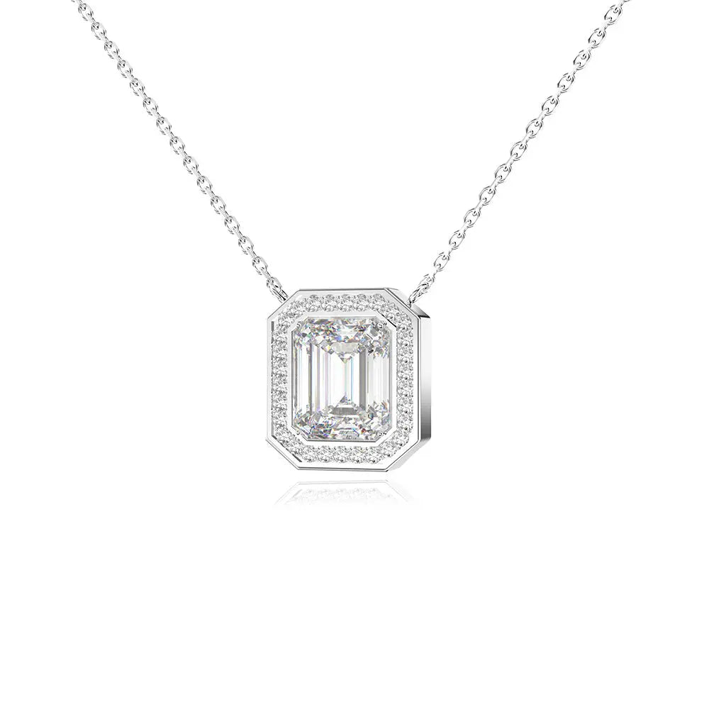 RAWNESS Necklace Ice Cube-Cut Halo Moissanite Diamond Pendant - RAWNESS