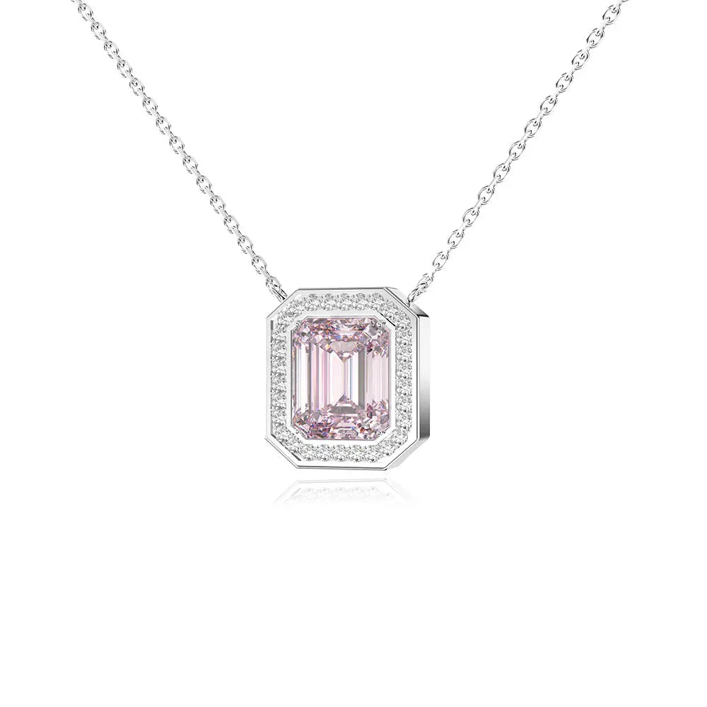 RAWNESS Necklace Ice Cube-Cut Halo Moissanite Diamond Pendant - RAWNESS