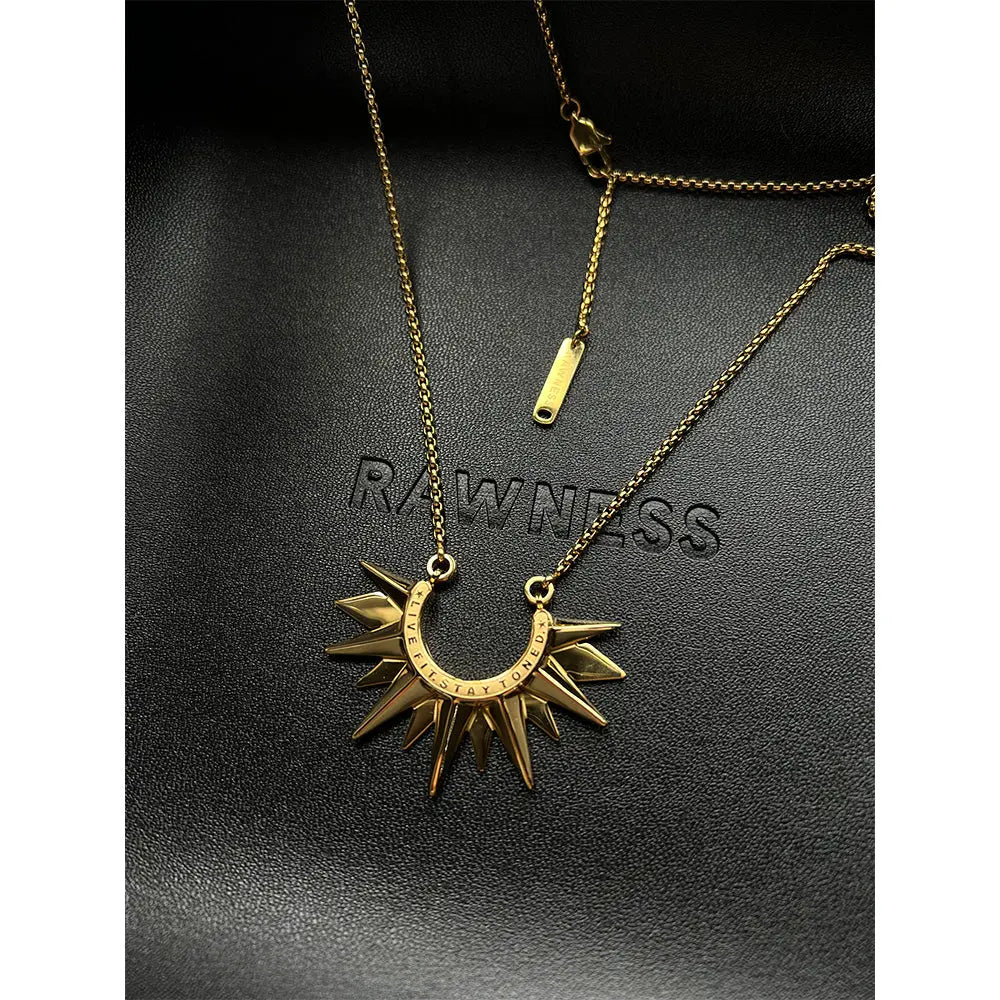 RAWNESS Necklace Sunburst Moissanite Sun Beam Spike Pendant Illuminate Style RAWNESS