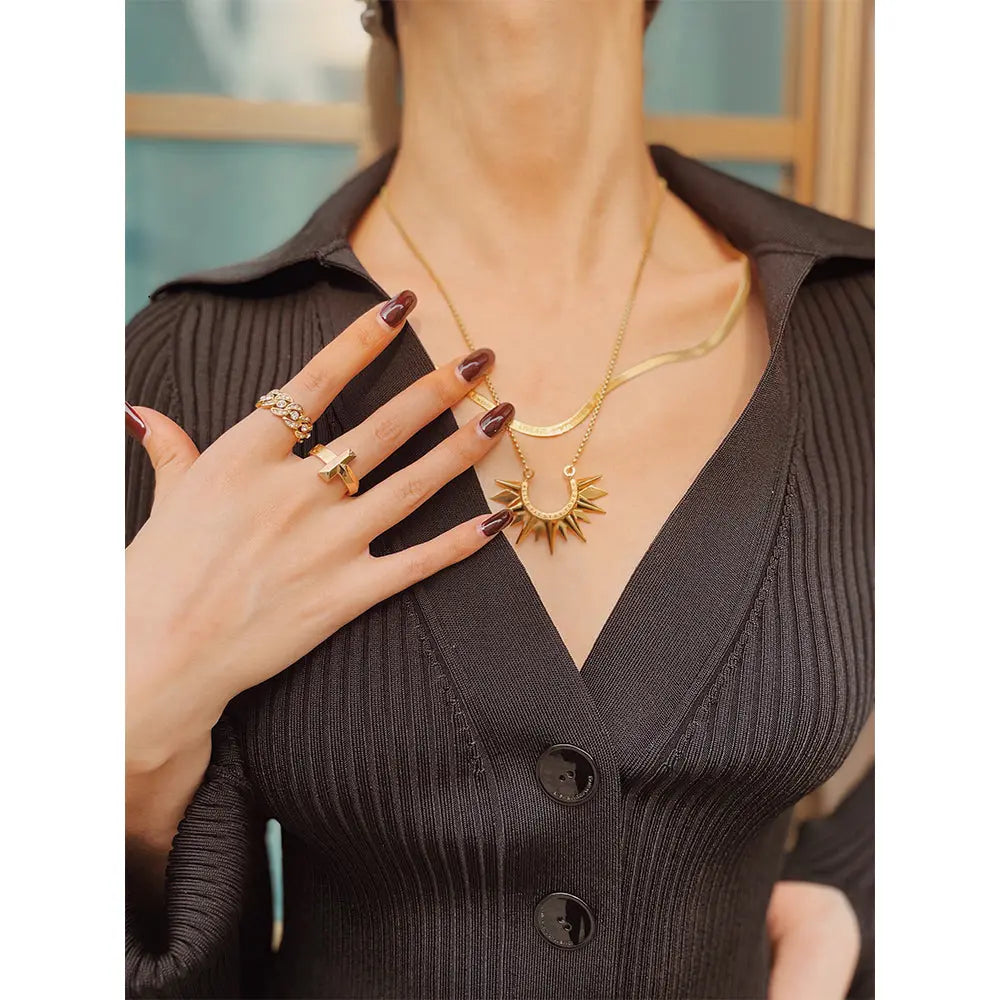 RAWNESS Necklace Sunburst Moissanite Sun Beam Spike Pendant Illuminate Style RAWNESS