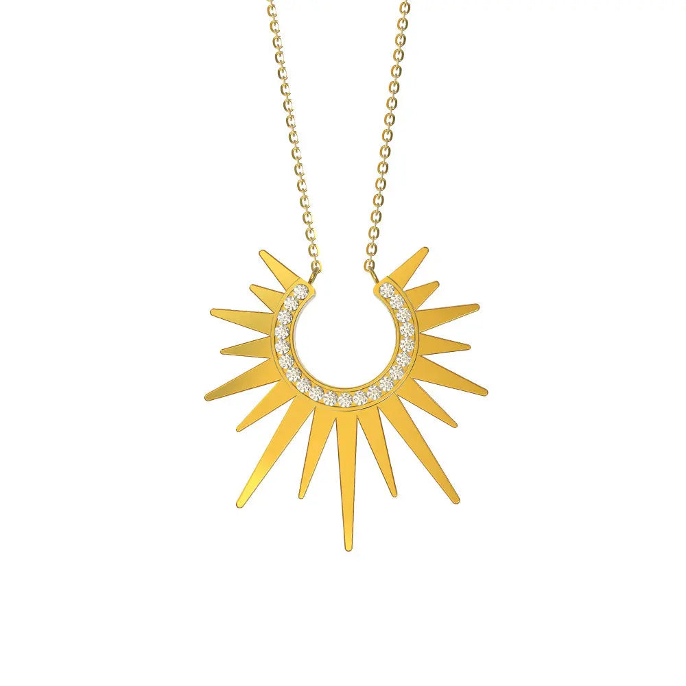 RAWNESS Necklace Radiant Sunburst Pendant Sunshine Diamond Choker - RAWNESS