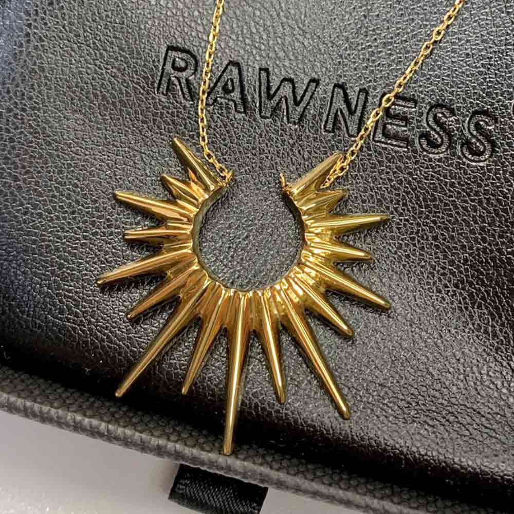 RAWNESS Necklace Ray of Golden Sunshine Shaped Pendant Modern Art - RAWNESS