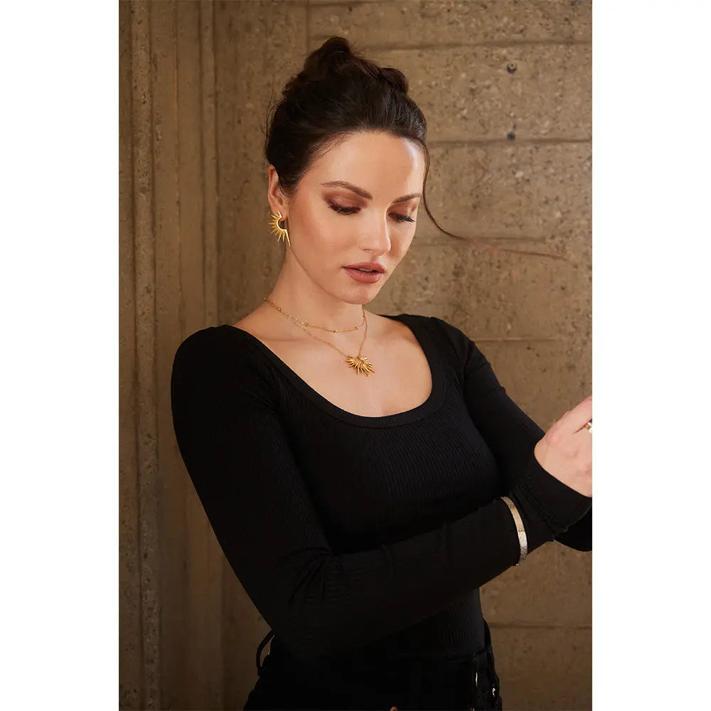 RAWNESS Necklace Ray of Golden Sunshine Shaped Pendant Modern Art - RAWNESS