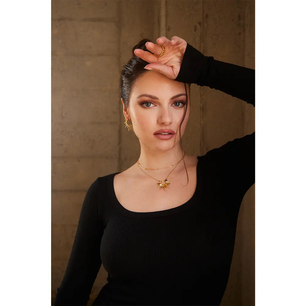 RAWNESS Necklace Ray of Golden Sunshine Shaped Pendant Modern Art - RAWNESS