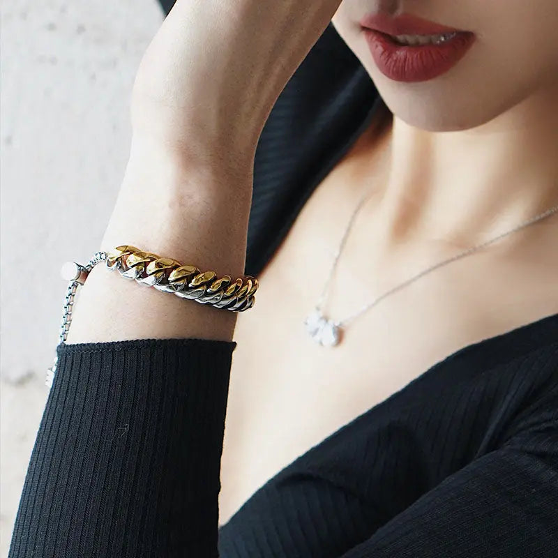 RAWNESS Bracelet Gold & Silver Cuban Link Bold Elegance Timeless Appeal - RAWNESS