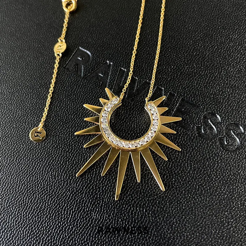 RAWNESS Necklace Radiant Sunburst Pendant Sunshine Diamond Choker - RAWNESS