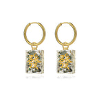 RAWNESS Shattered Dollar “Fa Cai” Mahjong Earrings | Gold Huggies with Dollar Shreds & 24K Gold Leaf RAWNESS
