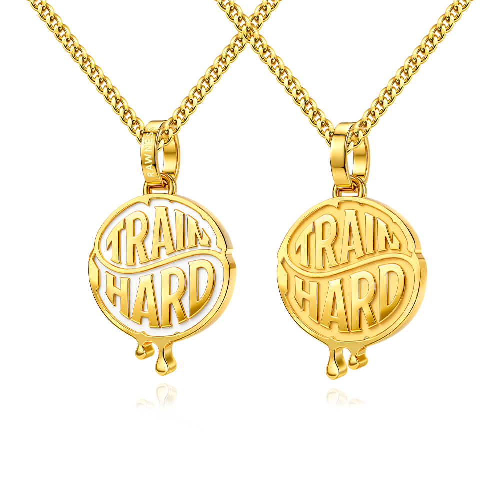 Train Hard Sweat Coin Necklace – Titanium Steel Gym Pendant RAWNESS® | Where Fitness Meets Fashion