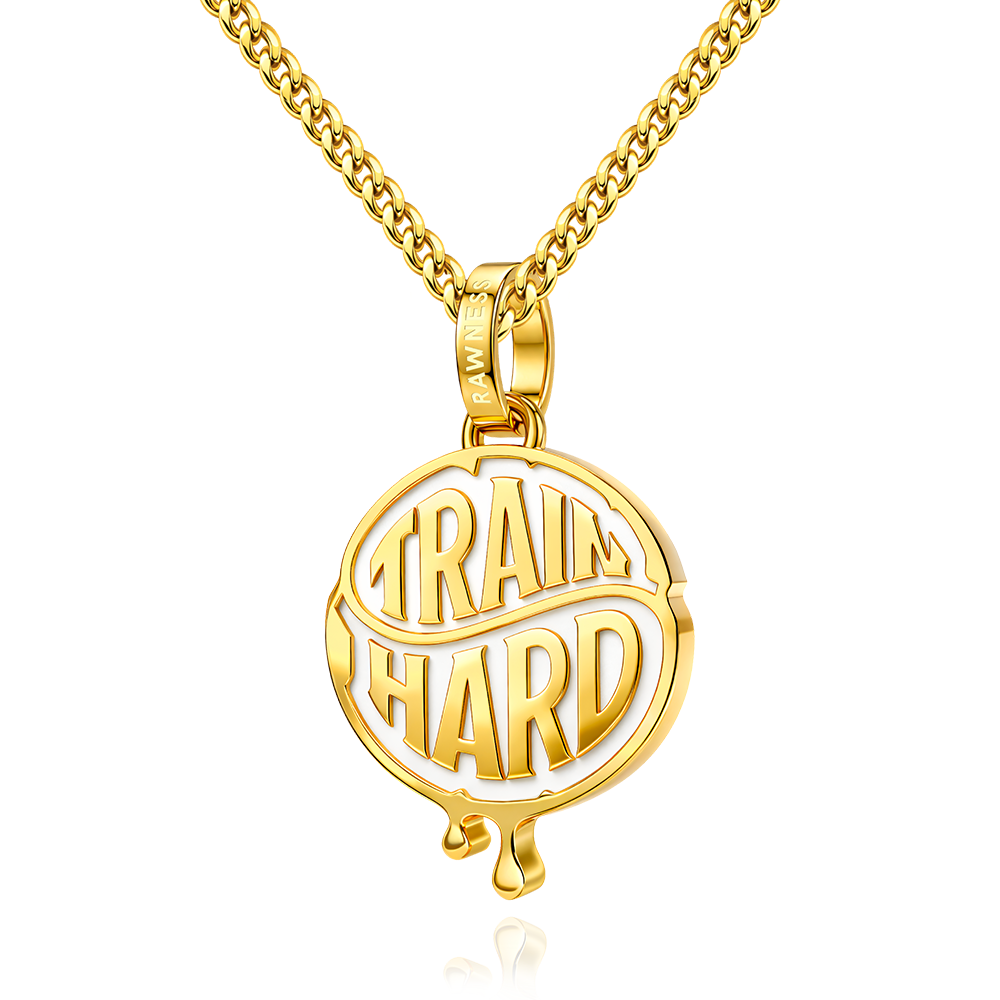 Train Hard Sweat Coin Necklace – Titanium Steel Gym Pendant RAWNESS® | Where Fitness Meets Fashion