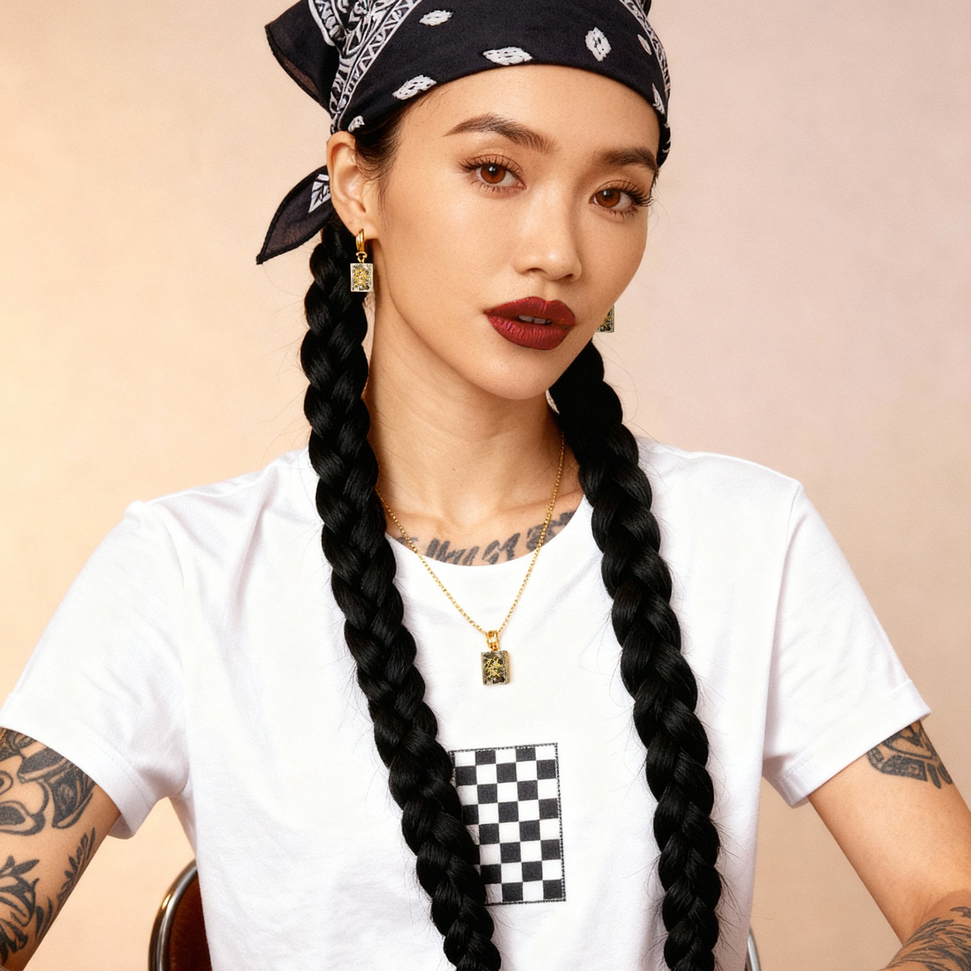 RAWNESS Shattered Dollar “Fa Cai” Mahjong Earrings | Gold Huggies with Dollar Shreds & 24K Gold Leaf RAWNESS